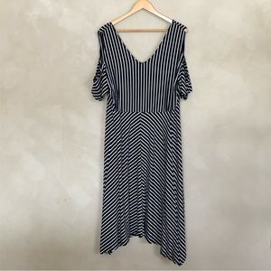 NWT Lane Bryant black and white striped cold shoulder dress